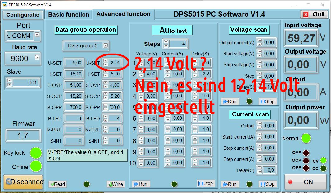DPS5015 PC Software - Erweiterte Funktionen